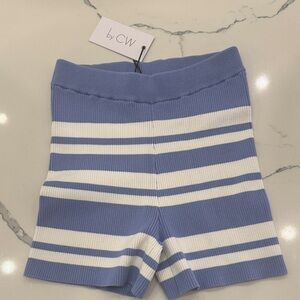 CocoWillow Blue and White Striped Knit sprinter Shorts